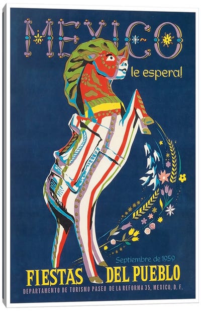 Mexico le Espera! Fiestas del Pueblo, Septiembre de 1959 Canvas Art Print - Vintage Travel Posters