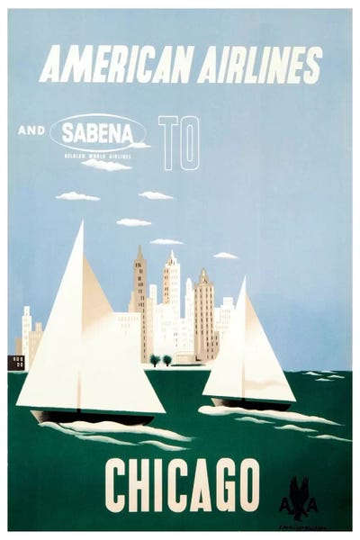 Chicago Posters: American Airlines And Sabena To Chicago by Unknown Artist