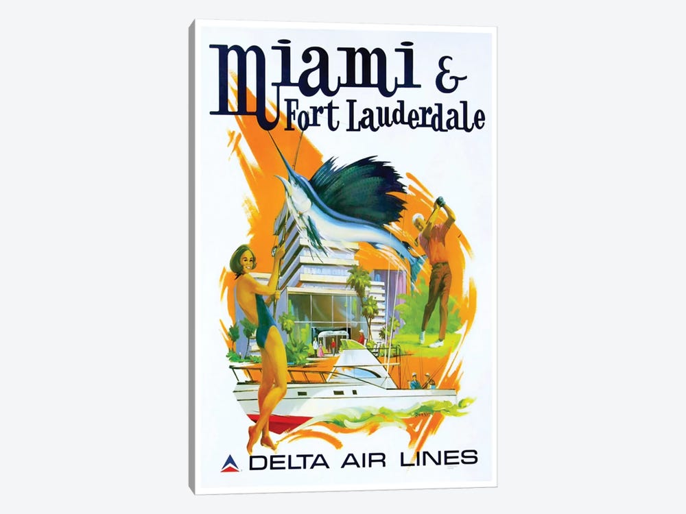 Miami & Fort Lauderdale - Delta Airlines by Unknown Artist 1-piece Canvas Art Print