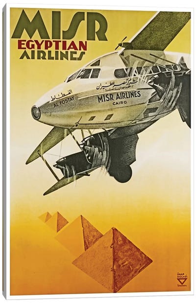 Misr Egyptian Airlines Canvas Art Print - The Great Pyramids of Giza