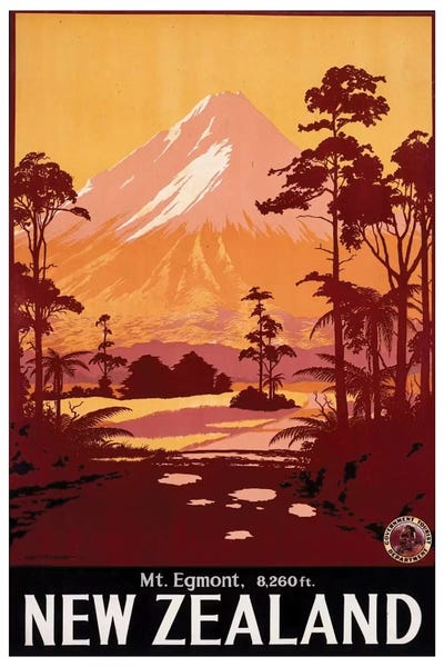 Vintage Travel Posters: Mount Egmont, New Zealand by Unknown Artist