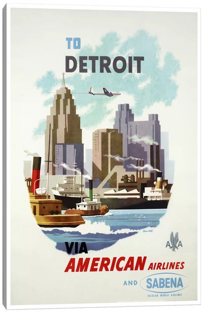 American Airlines And Sabena To Detroit Canvas Art Print - Travel Posters