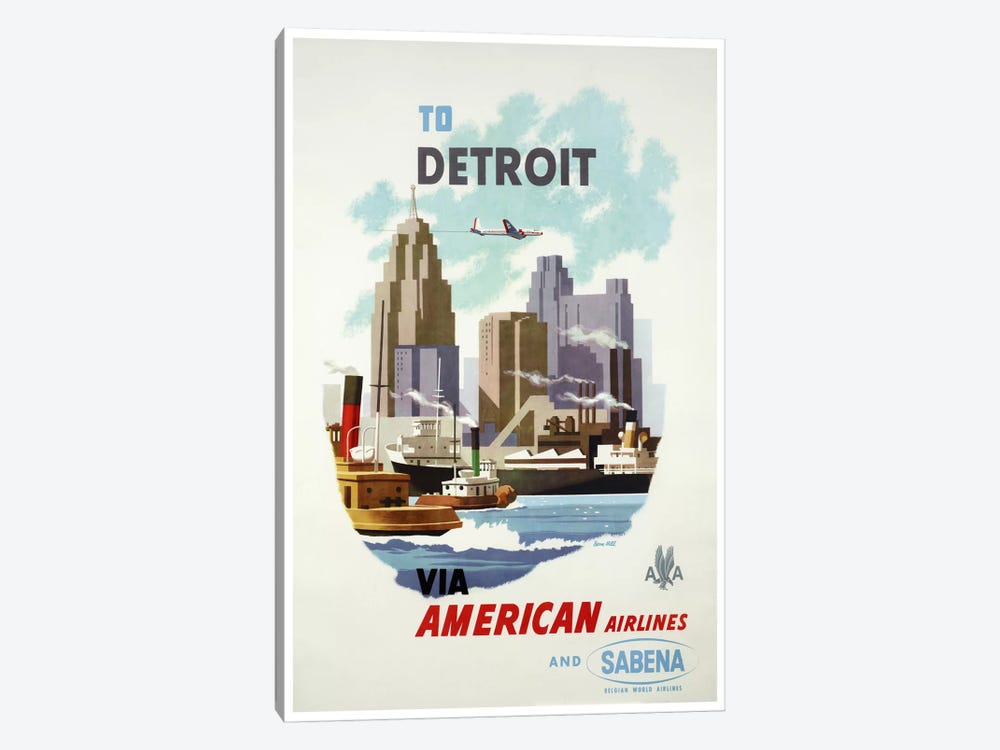 American Airlines And Sabena To Detroit by Unknown Artist 1-piece Canvas Print