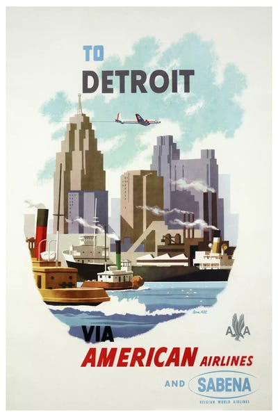 Michigan: American Airlines And Sabena To Detroit by Unknown Artist