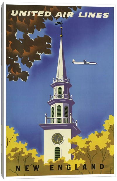New England - United Airlines I Canvas Art Print - Connecticut Art