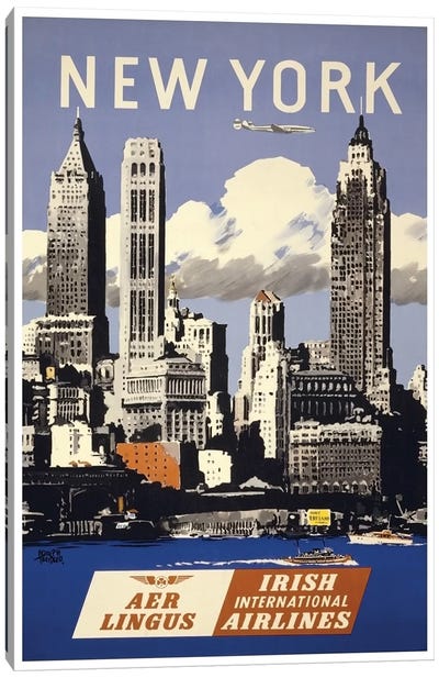 New York - Aer Lingus Irish International Airlines Canvas Art Print - Vintage Travel Posters