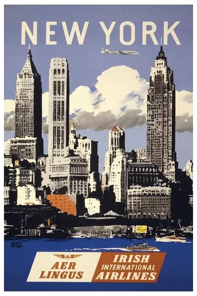 New York City Travel Posters: New York - Aer Lingus Irish International Airlines by Unknown Artist
