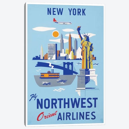 New York - Fly Northwest Orient Airlines Canvas Print #LIV229} by Unknown Artist Canvas Artwork