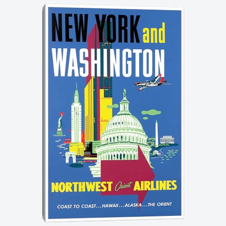 New York And Washington - Northwest Orient Airlines Canvas Print #LIV233} by Unknown Artist Canvas Print