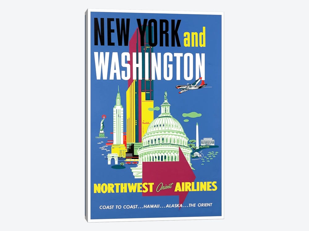 New York And Washington - Northwest Orient Airlines by Unknown Artist 1-piece Canvas Artwork