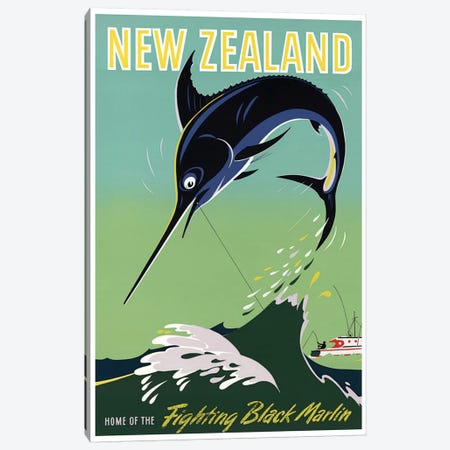 New Zealand: Home Of The Fighting Black Marlin Canvas Print #LIV237} by Unknown Artist Canvas Artwork