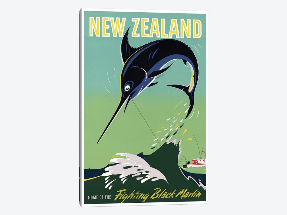 New Zealand: Home Of The Fighting Black Marlin by Unknown Artist 1-piece Canvas Artwork