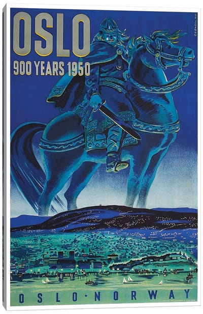 Oslo, Norway: 900 Years 1950 Canvas Art Print - Vintage Travel Posters