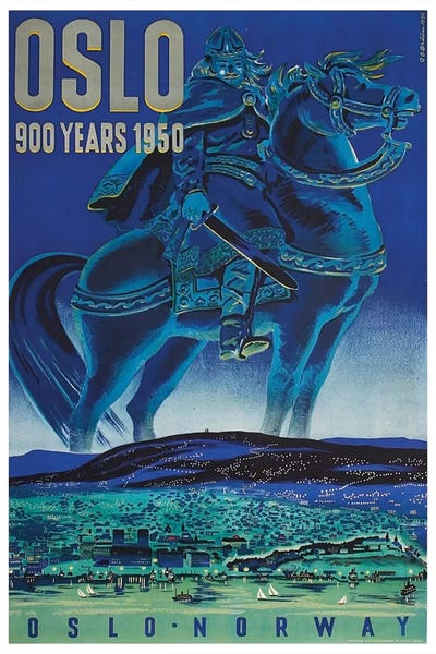 Vintage Travel Posters: Oslo, Norway: 900 Years 1950 by Unknown Artist