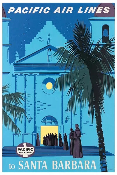 Pacific Airlines To Santa Barbara by Unknown Artist canvas print