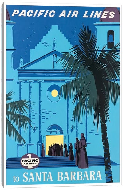 Pacific Airlines To Santa Barbara Canvas Art Print - Vintage Travel Posters