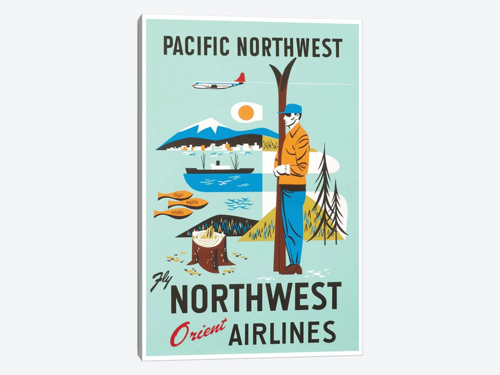 Pacific Northwest - Fly Northwest Orient Airlines by Unknown Artist 1-piece Canvas Art