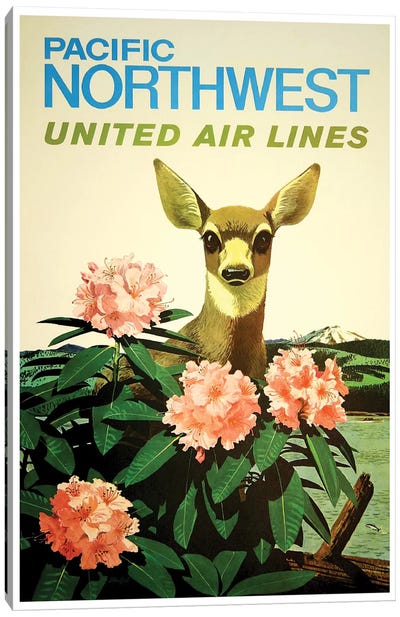 Pacific Northwest United Air Lines Canvas Art Print - Vintage Travel Posters