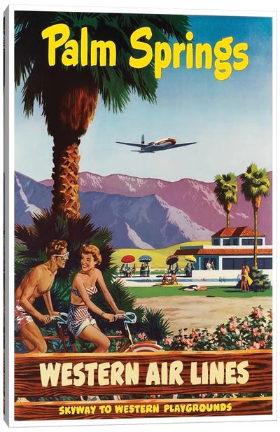 Palm Springs - Western Airlines, Skyway To Western Playgrounds Canvas Art Print - Vintage Travel Posters