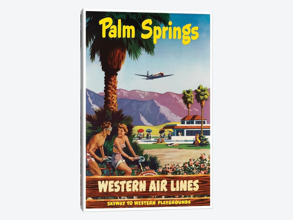 Palm Springs - Western Airlines, Skyway To Western Playgrounds by Unknown Artist 1-piece Canvas Artwork