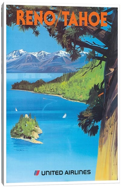 Reno/Tahoe - United Airlines Canvas Art Print - Vintage Travel Posters