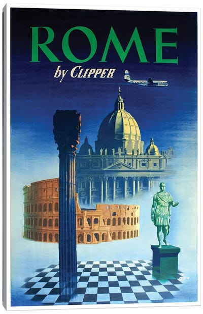 Rome - By Clipper Canvas Art Print - Rome Travel Posters