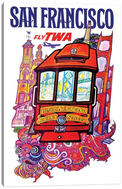 San Francisco - Fly TWA II Canvas Art Print - San Francisco Travel Posters