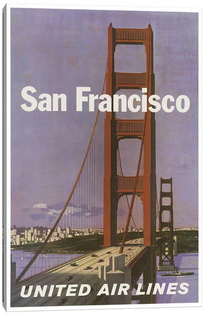 San Francisco - United Airlines Canvas Art Print - Golden Gate Bridge