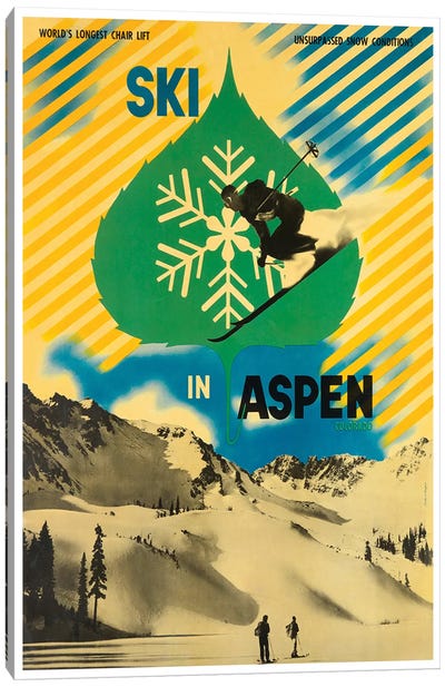 Ski In Aspen Canvas Art Print - Vintage Travel Posters