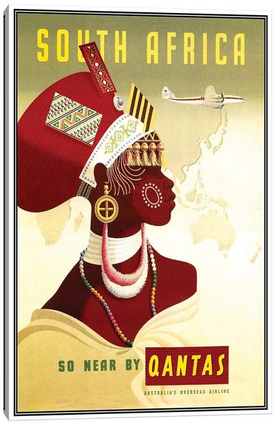 South Africa - So Near By Qantas Canvas Art Print - Vintage Travel Posters
