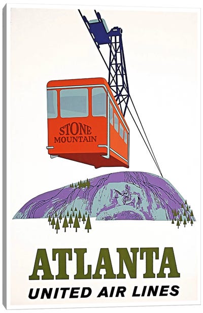 Atlanta, Stone Mountain - United Airlines Canvas Art Print - Atlanta Travel Posters