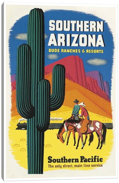 Southern Arizona: Dude Ranches & Resorts - Southern Pacific Canvas Art Print - Vintage Travel Posters