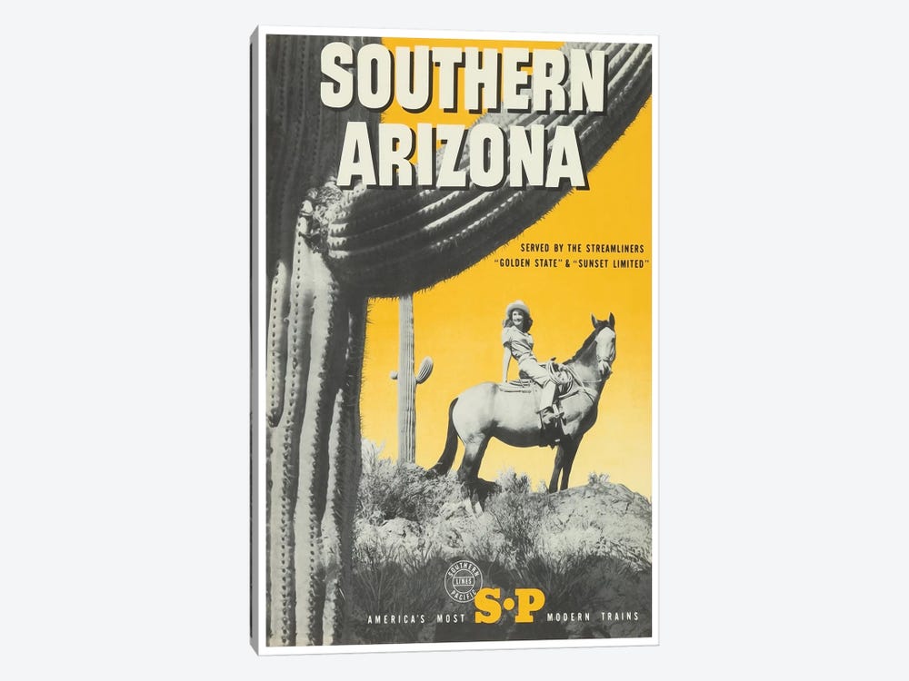 Southern Arizona: Served By The Streamliners "Golden State" & "Sunset Limited" - Southern Pacific 1-piece Canvas Wall Art