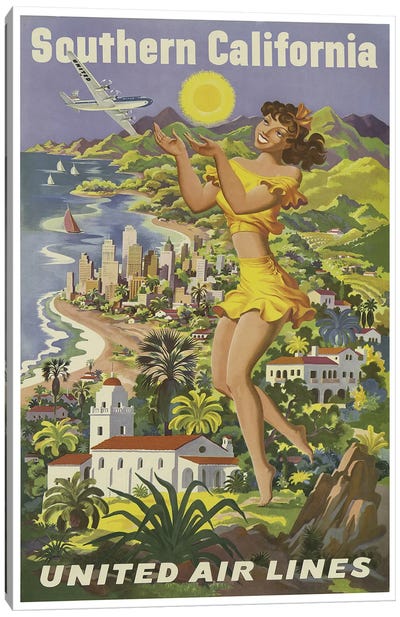 Southern California - United Airlines Canvas Art Print - Vintage Travel Posters