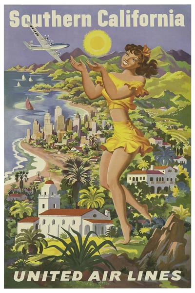 Vintage Travel Posters: Southern California - United Airlines by Unknown Artist