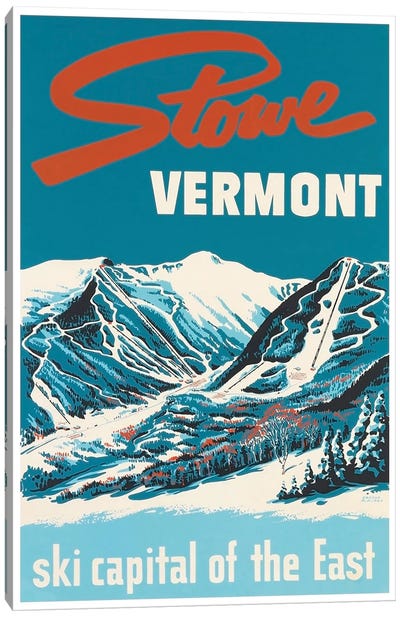 Stowe, Vermont: Ski Capital Of The East Canvas Art Print - Scenic & Nature Typography