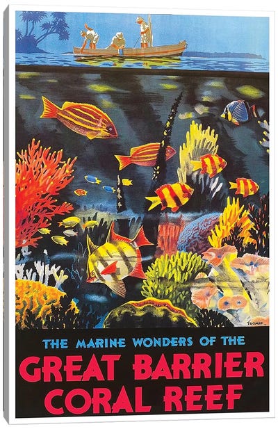 The Marine Wonders Of The Great Barrier Coral Reef Canvas Art Print - Vintage Travel Posters