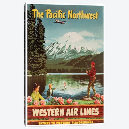 The Pacific Northwest - Western Airlines, Skyway To Western Playgrounds Canvas Print #LIV335} by Unknown Artist Art Print