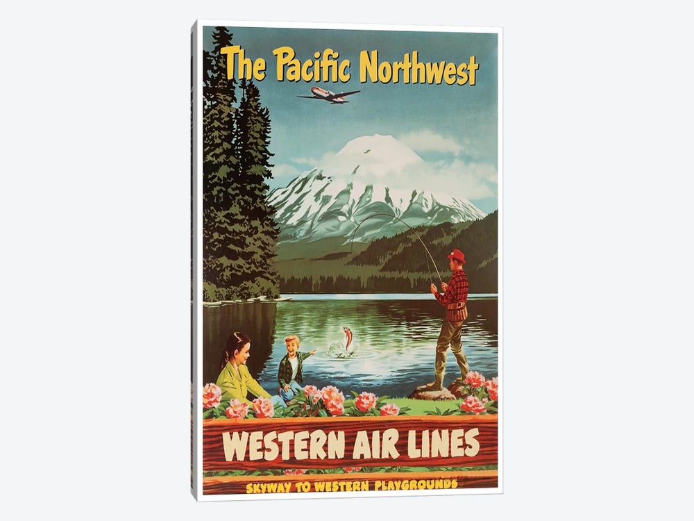 The Pacific Northwest - Western Airlines, Skyway To Western Playgrounds by Unknown Artist 1-piece Art Print