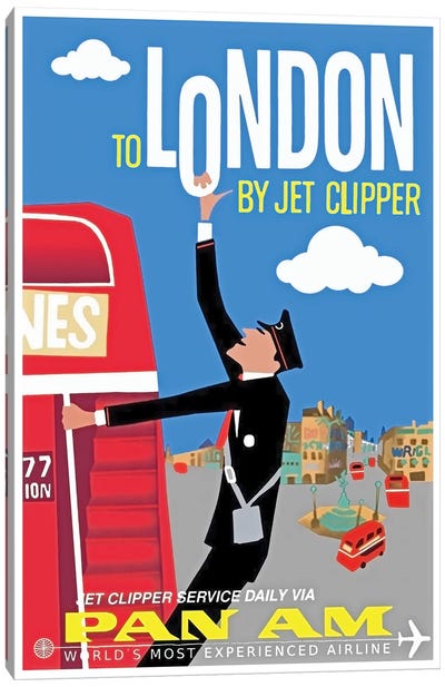 To London By Jet Clipper - Pan Am Canvas Art Print - Unknown Artist