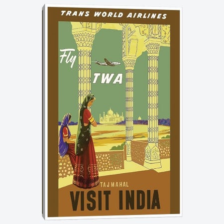 Visit India - Fly TWA Canvas Print #LIV349} by Unknown Artist Art Print