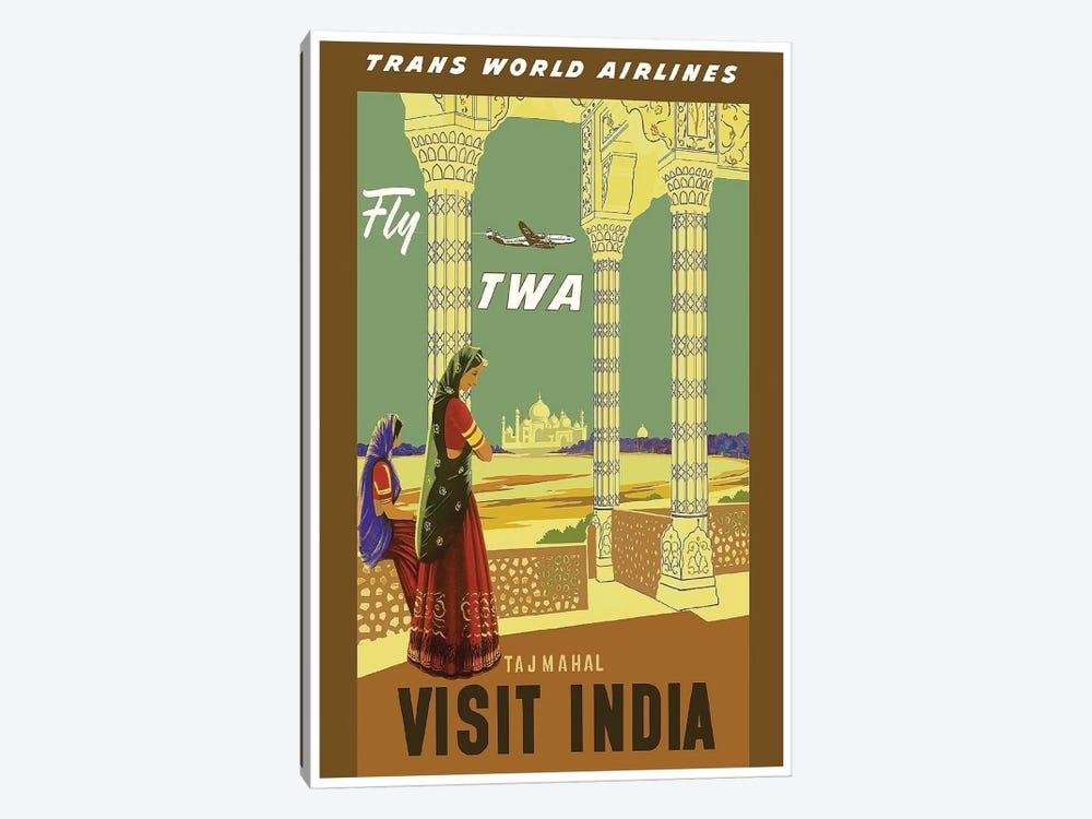Visit India - Fly TWA by Unknown Artist 1-piece Canvas Wall Art