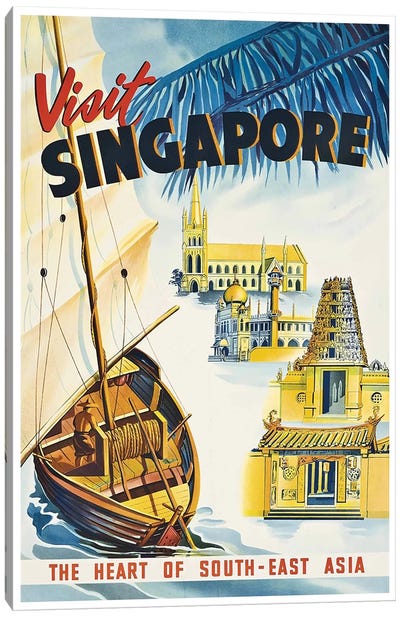 Visit Singapore: The Heart Of Southeast Asia Canvas Art Print - Vintage Travel Posters