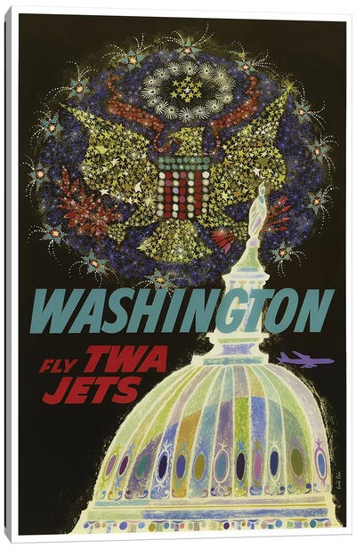 Washington - Fly TWA Canvas Art Print - Washington DC Travel Posters