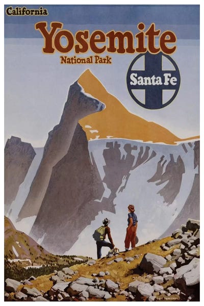 Yosemite National Park - Santa Fe Railway by Unknown Artist framed wall art