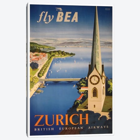 Zurich - Fly BEA, British European Airways Canvas Print #LIV374} by Unknown Artist Art Print