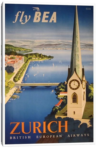 Zurich - Fly BEA, British European Airways Canvas Art Print - Zurich Art
