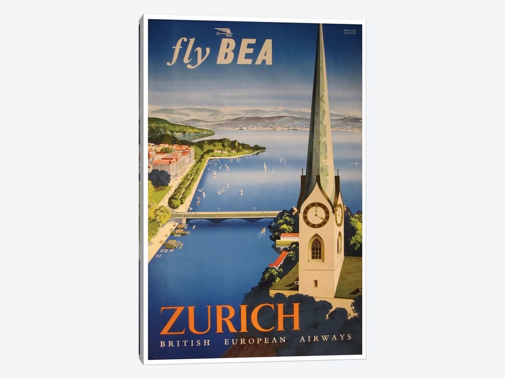 Zurich - Fly BEA, British European Airways by Unknown Artist 1-piece Canvas Artwork