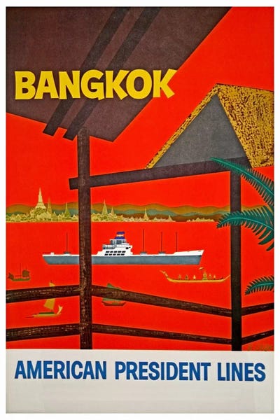 Vintage Travel Posters: Bangkok, Thailand - American President Lines by Unknown Artist