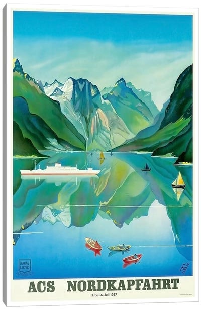 ACS Nordkapfahrt (North Cape Voyage), July 3-16, 1957 Canvas Art Print - Norway Art